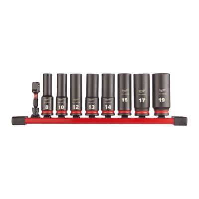 Milwaukee 3/8" kracht doppenset lang op rail (9-delig)