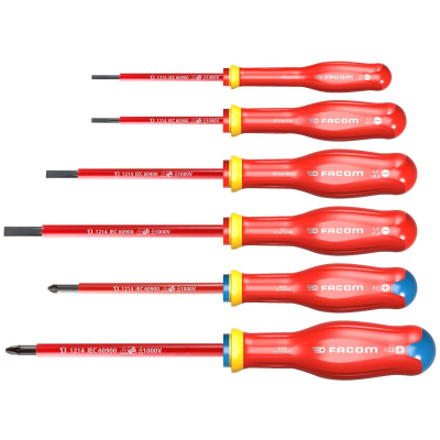 Facom ATDVE.J6PB set van 6 1000V schroevendraaiers SLEUF/PZ, Actie