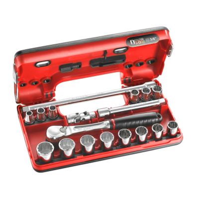 Facom 3/8" doppendoos, 12 kant doppen, ratel met stofdichte kop